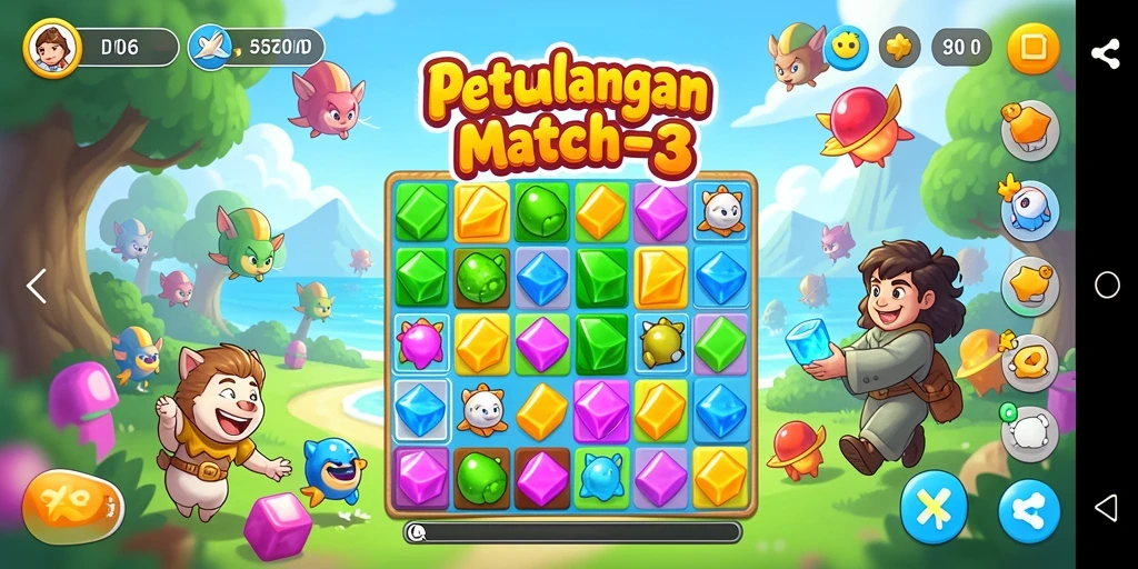 Tangkapan layar D06 menampilkan gameplay Match-3 yang seru dan menantang.