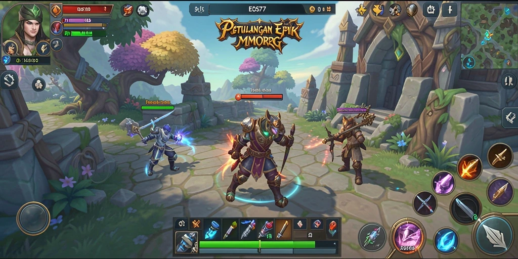 Tampilan gameplay seru dari EOS77 dalam dunia MMORPG.