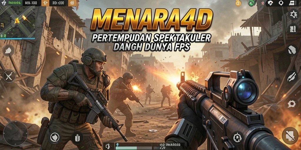 Gameplay intens MENARA4D dalam aksi pertempuran FPS.