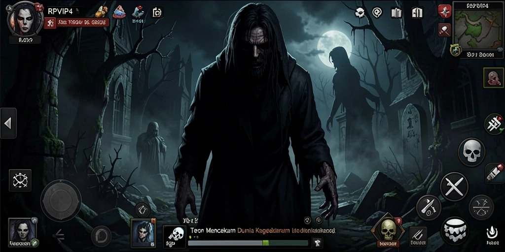 Tangkapan layar gameplay RPVIP4 dengan suasana horor yang mencekam.