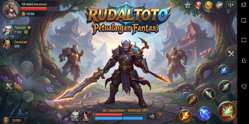 Screenshot gameplay RUDALTOTO memperlihatkan pertarungan seru dan karakter fantastis.