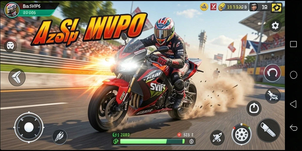 Tampilan gameplay mendebarkan dari SVIP6 yang penuh aksi balap motor.