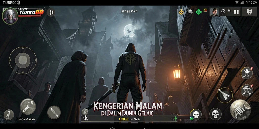 Screenshot gameplay TURBO88 yang menampilkan suasana mencekam dan misterius.