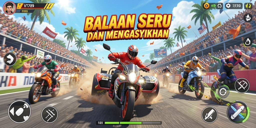 Tampilan gameplay VT789 yang menegangkan dan penuh aksi balapan.