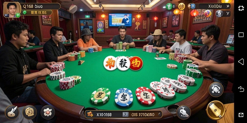 Screenshot gameplay seru dari X168 menunjukkan keasyikan bermain QiuQiu.